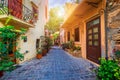 Street in the old town of Chania, Crete, Greece. Charming streets of Greek islands, Crete. Beautiful street in Chania, Crete Royalty Free Stock Photo