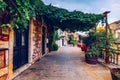 Street in the old town of Chania, Crete, Greece. Charming streets of Greek islands, Crete. Beautiful street in Chania, Crete Royalty Free Stock Photo