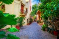 Street in the old town of Chania, Crete, Greece. Charming streets of Greek islands, Crete. Beautiful street in Chania, Crete