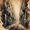 Street in the old town of Granada, Spain. Digital painting