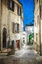 Street in the old town in Italy at night. Digital illustration in watercolor style Royalty Free Stock Photo