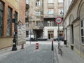 Street of old town sunlight with shadow. Budapest Royalty Free Stock Photo