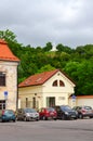 Street of Old Town of Vilnius and view of Hill of Three Crosses