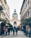 Street oposite to St. Stephen`s Basilica in Budapest