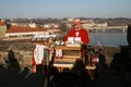 Street organ gringer on Charles Bridge. Prague Royalty Free Stock Photo