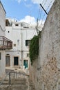 street in Ostuni, white houses, bright buildings of an Italian town, Apuglia region Royalty Free Stock Photo