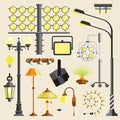 Street outdoor and home lamps light electric equipment vector tool