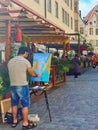 Painter Artist Life stile Street Cafe Lifestyle Tourist In the Old Town of Tallinn 2019,17.06 Summer in Estonia Europe rick