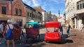 Rickshaw bike Street Cafe Lifestyle Tourist In the Old Town of Tallinn 2019,17.06 Summer in Estonia Europe Rickshaw bike