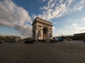 Street panorama view of historic Arc de Triomphe Etoile monument landmark traffic Champs Elysees Paris France Europe Royalty Free Stock Photo