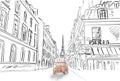 Street in paris - sketch illustration