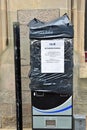 On street parking meter taped up during coronavirus outbreak in UK Royalty Free Stock Photo