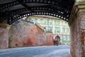 Street passing under the Bridge of Lies (Podul Minciunilor) in Sibiu, Romania