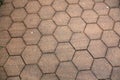 Street pavement with hexagonal concrete blocks