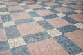Street pavement in three colors, geometric pattern, made of granite cubes Royalty Free Stock Photo