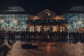 Street performance in front of a crowd next to Covent Garden Market, London, UK, on a cold winter evening Royalty Free Stock Photo