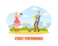 Street Performance, Male Street Musician Playing Saxophone, Creative People Profession or Hobby Vector Illustration