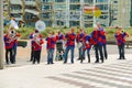 Street performance of musical group De Muggenblazers in Zandvoort, the Netherlands