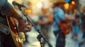 Street performances and entertainment, musicians on blurred background Royalty Free Stock Photo