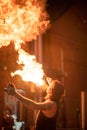 Street performer breathing fire at the annual Do West Fest on Dundas Street