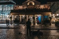 Street performer in front of entrance to Covent Garden Market, London, UK Royalty Free Stock Photo