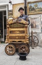 Street performer and his old music box Royalty Free Stock Photo