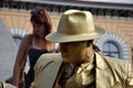 Street performer, living statue in golden costume Royalty Free Stock Photo