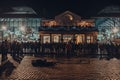 Street performer and spectators in front of a Covent Garden Market, London, UK Royalty Free Stock Photo