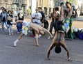 Street performers. capoeira dancers performing on the street