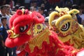 Traditional Vietnamese Lion dance during Tet