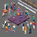 Street Performers Isometric Composition