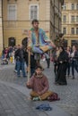 Levitating illusion act Prague street performers