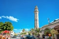 Street photo in old town with view of mosque in Nabeul. Hammamet,Tunisia Royalty Free Stock Photo