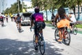 Street photography group bike ride Miami Beach Sunday Morning Royalty Free Stock Photo