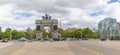 Panorama Grand Army Plaza square at Flatbush Avenue and Eastern Parkway intersection, Brooklyn, New York