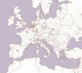 Street and political map of Europe and North Africa. European cities. Political map with the border of the states. Urban areas