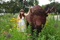 Street Portrait of A Girl With Bison