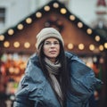 Street portrait of smiling beautiful young woman Model looking a Royalty Free Stock Photo