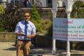 A Street preacher. Preaching the good news of salvation through faith alone in Jesus Christ in the Sunken Gardens Bangor Co Down