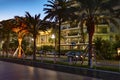 Street at the promenade in Nice, France, at dusk with colorful light effects Royalty Free Stock Photo