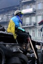 Ukraine, Kiev. Street protests in Kiev, a barricade with revolutionaries. Royalty Free Stock Photo