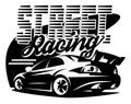 Street racing car. Vector monochrome illustration. Template for design