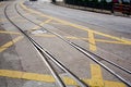 Street railway with yellow street mark