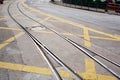 Street railway with yellow street mark