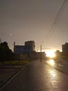 Street,street after rain,sunset,road,happiness. Royalty Free Stock Photo