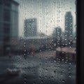view rain window city water light urban glass weather street background. Generative AI.