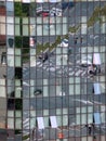 Street reflection on glass steel building facade Royalty Free Stock Photo