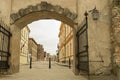 Street with residential houses in the old town of Cesis Royalty Free Stock Photo