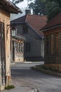 Street with residential houses in the old town of Cesis Royalty Free Stock Photo