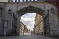 Street with residential houses in the old town of Cesis Royalty Free Stock Photo